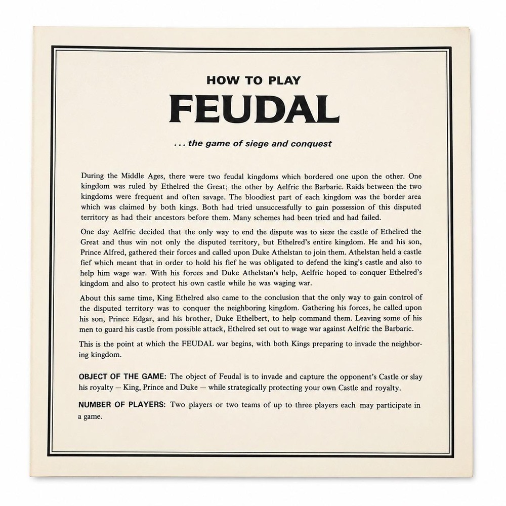 Vintage 1969 Feudal 3M Bookshelf Game Instructions Rules Booklet Replacement
